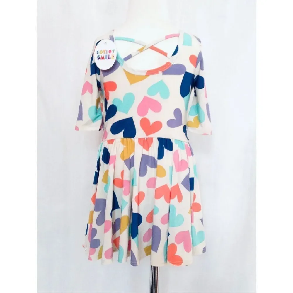NEW DOT DOT SMILE Toddler Girls 2 Multicolor Heart Print Knit Skater Dress